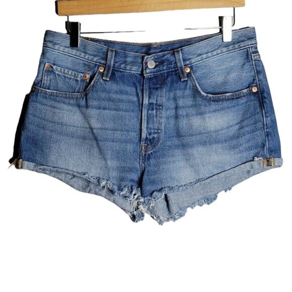 Levis 501 Original Womens High-Rise Button-Fly Distressed Denim Shorts W30 - Picture 1 of 5